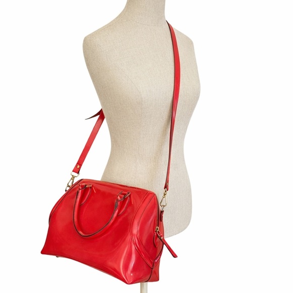 Gianni Notaro Handbags - Italian Leather Red Satchel Crossbody Shoulder Bag Patent Gold Hardware Feet
